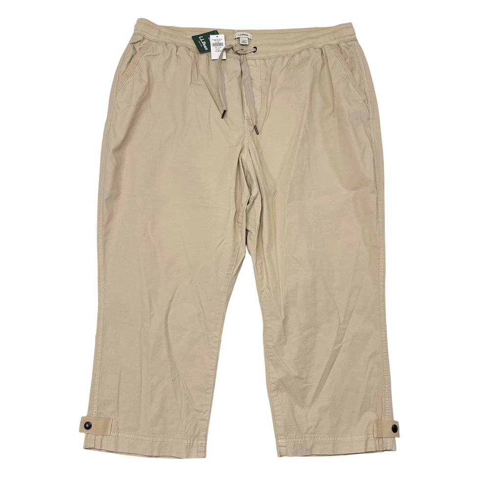 LL Bean Ripstop Capri Pants Womens Plus Size 1X Tan Hiking Travel Camping NEW